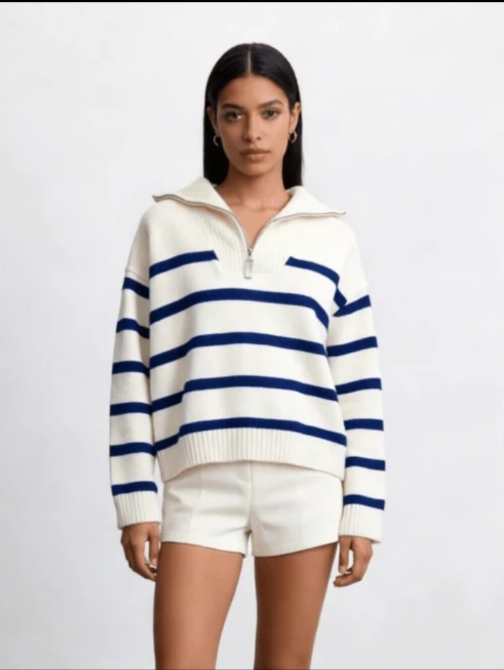 BRAND NEW ** Striped Half-Zip Sweater Pullover - Cream and Blue